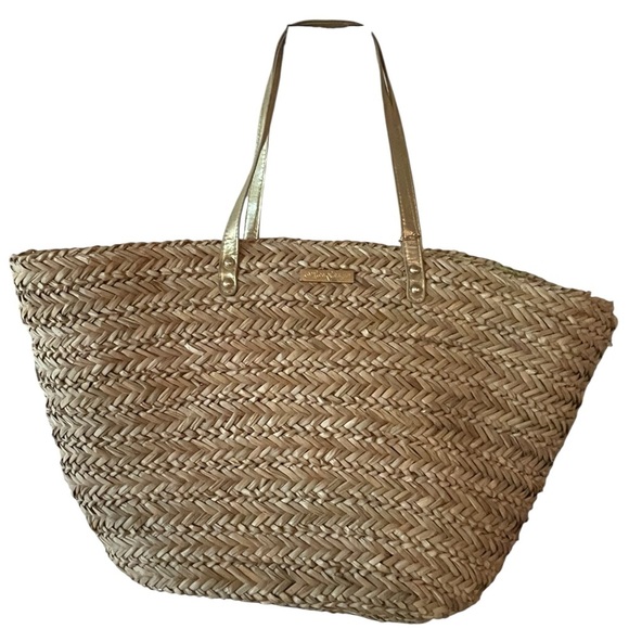💛🧡Lilly Pulitzer LARGE Straw Beach Tote with Stylish Lining and Golden handles - Picture 2 of 10